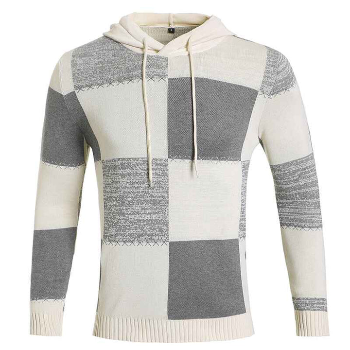 Light-Grey-Mens-Long-Sleeved-color-matching-Pullover-Sweater-Slim-Drawstring-Casual-Hooded-Sweater-For-Autumn-And-Winter-G091-Front