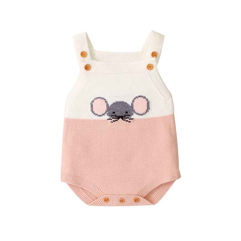     Light-Pink-Newborn-Baby-Boy-Girl-Colorblock-Knit-Sleeveless-Cute-Mouse-Pattern-Bodysuit-Jumpsuit-Set-Sleeveless-A016-Front