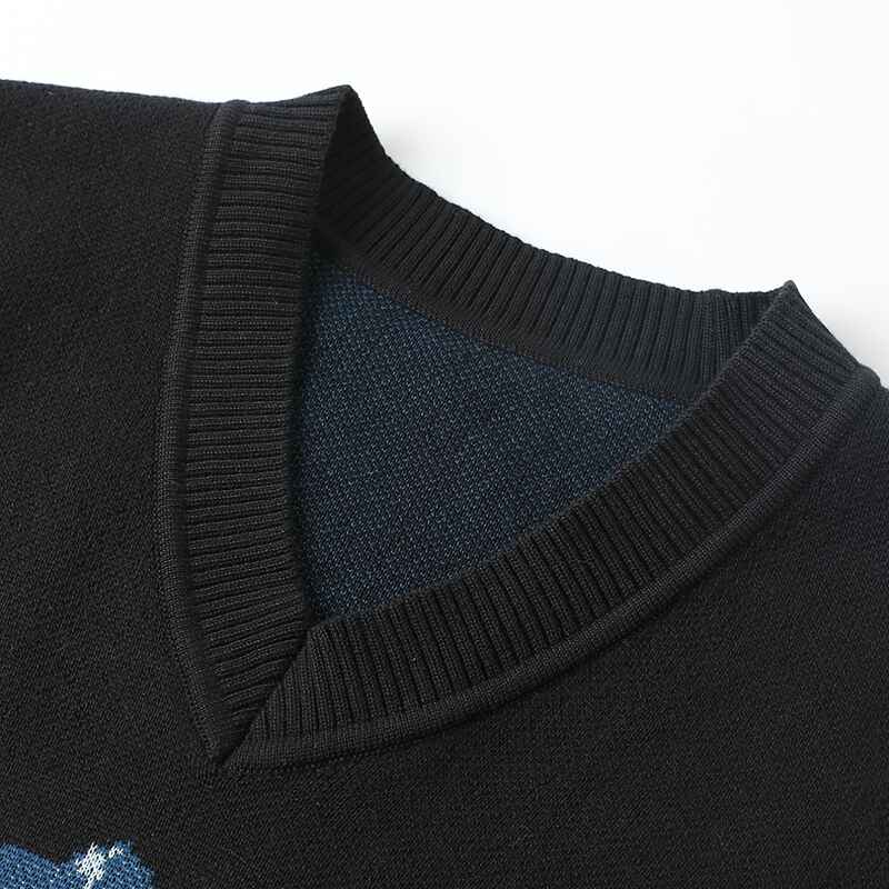 Men's Causal V-neck Knit Sleeveless Cotton Sweater Vest Snow Mountain Pattern Print  Pullover G096