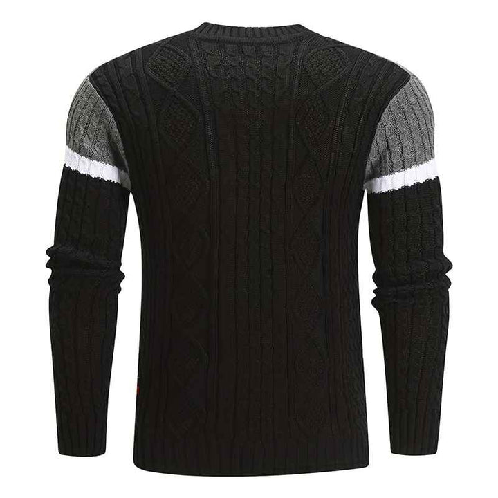 Mens-Round-Neck-Sweater-Trend-Color-Matching-Casual-Versatile-Strip-Texture-Pullover-Sweater-For-Autumn-And-Winter-G088-Back
