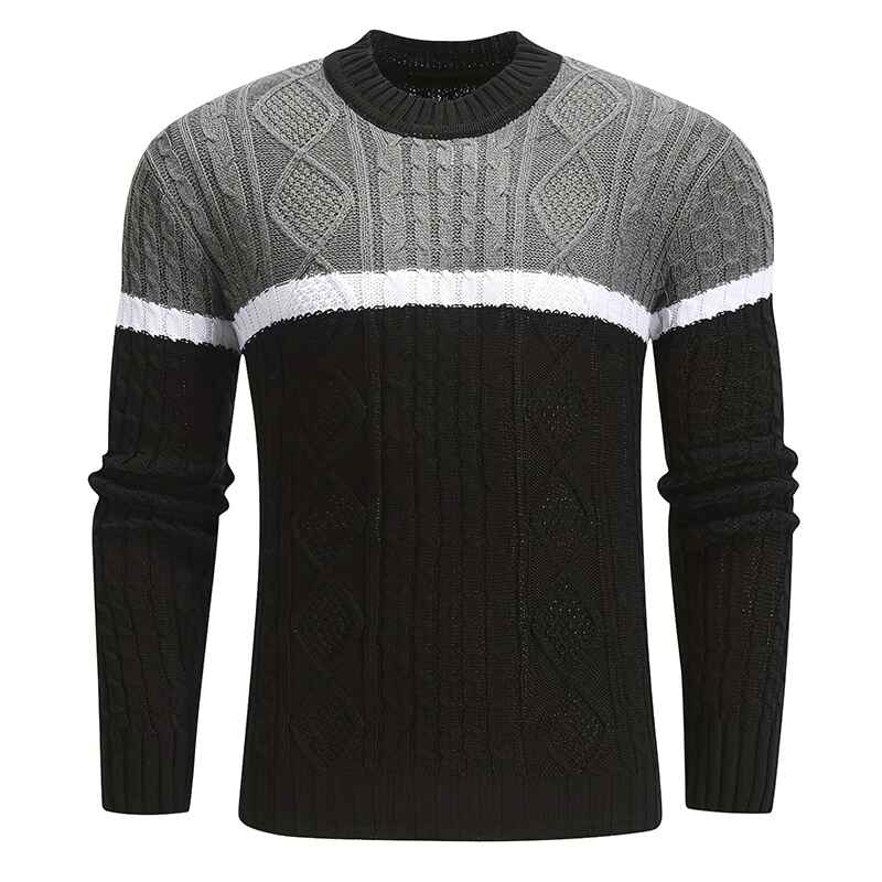    Mens-Round-Neck-Sweater-Trend-Color-Matching-Casual-Versatile-Strip-Texture-Pullover-Sweater-For-Autumn-And-Winter-G088-Front