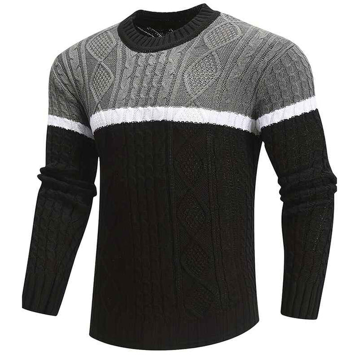 Mens-Round-Neck-Sweater-Trend-Color-Matching-Casual-Versatile-Strip-Texture-Pullover-Sweater-For-Autumn-And-Winter-G088-Side