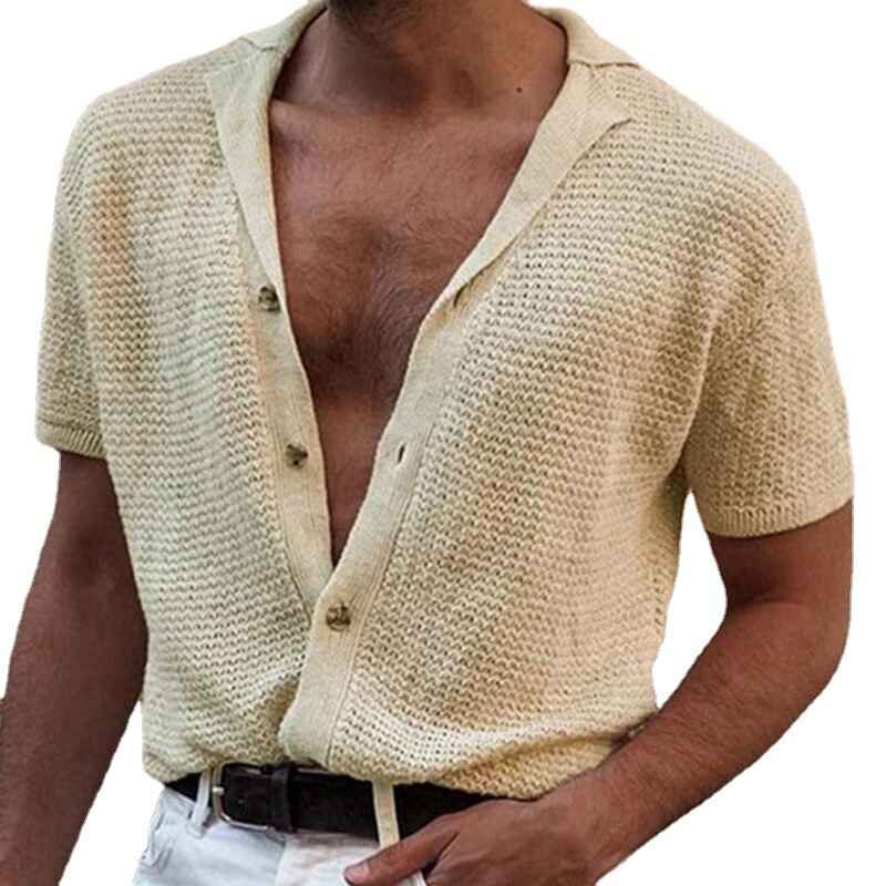 Mens-short-sleeved-sweater-Summer-thin-loose-POLO-shirt-G086