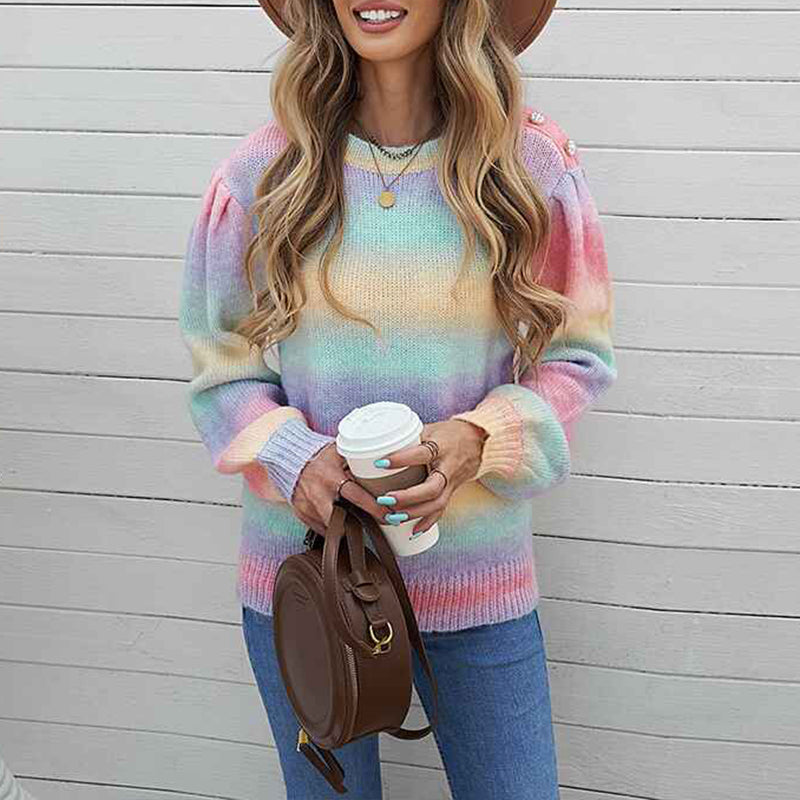 Multicolor-Womens-Classic-Fit-Soft-Touch-Long-Sleeve-Crewneck-Sweater-K134-Front