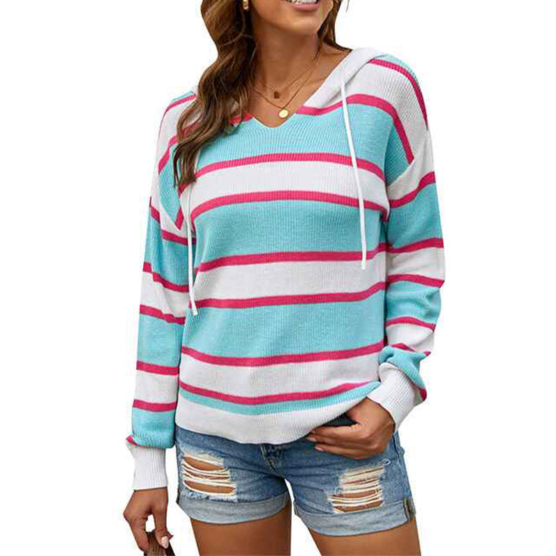 Multicolor-Womens-Color-Block-Lightweight-Hooded-Sweater-Drawstring-Hoodies-Pullover-Sweatshirts-K179
