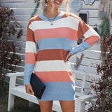 Multicolor-Womens-Sweater-Bodycon-Dress-Colorblock-Striped-Long-Sleeve-Slim-Fit-Knit-Sweater-Dress-K148-Front