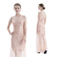 Women's Beaded Mesh Sequined Evening Gown Long Dress