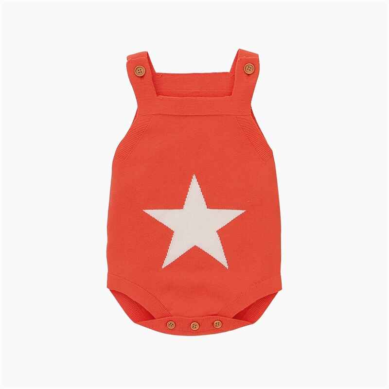     Orange-Romper-Sleeveless-Strap-Knit-Stars-Print-Bodysuit-Jumpsuit-Infant-Independence-Day-Outfit-A030-Front