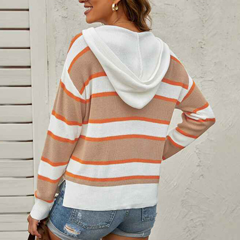 Orange-Womens-Color-Block-Lightweight-Hooded-Sweater-Drawstring-Hoodies-Pullover-Sweatshirts-K179-Back