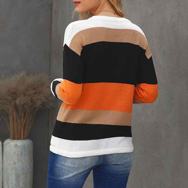 Orange-Womens-Leopard-Print-Color-Block-Tunic-Round-Neck-Long-Sleeve-Shirts-Striped-Causal-Blouses-Tops-K200-tops-Back