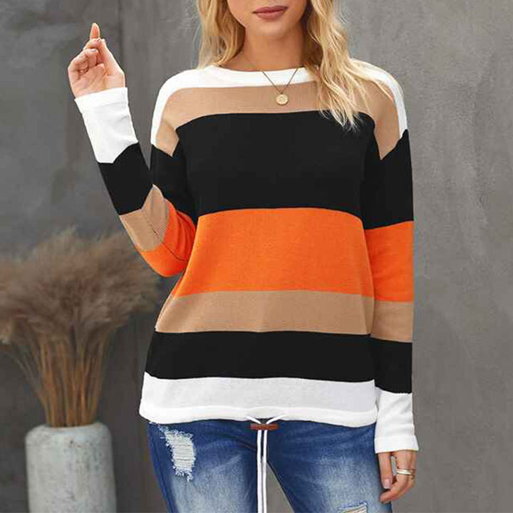 Orange-Womens-Leopard-Print-Color-Block-Tunic-Round-Neck-Long-Sleeve-Shirts-Striped-Causal-Blouses-Tops-K200-tops-Front