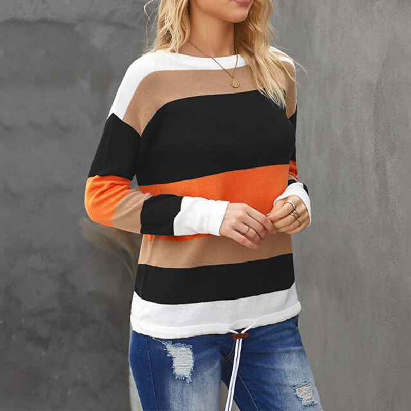 Orange-Womens-Leopard-Print-Color-Block-Tunic-Round-Neck-Long-Sleeve-Shirts-Striped-Causal-Blouses-Tops-K200-tops-Side
