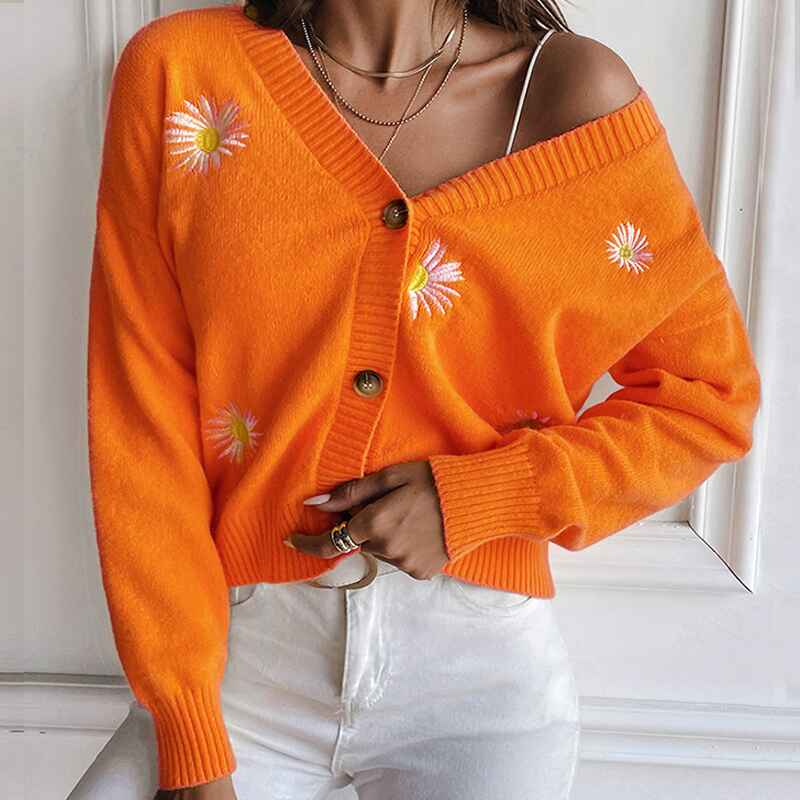 Orange-Womens-Long-Sleeve-V-Neck-Button-Up-Chrysanthemum-Embroidered-Cropped-Cardigan-Sweater-Coat-K629
