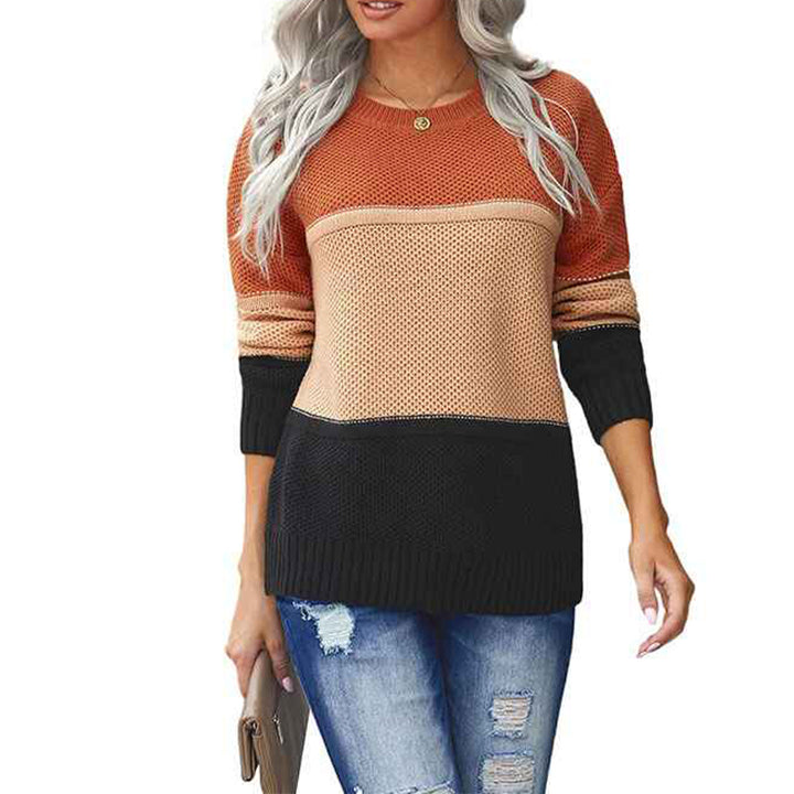 Orange-Womens-Sweater-Pullover-Casual-Long-Sleeve-Crewneck-Color-Block-Pullover-Knit-Sweater-for-Women-K206