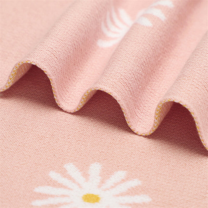    Pink-100_-Cotton-Baby-Blanket-Knit-Soft-Cozy-Swaddle-Receiving-Blankets-Toddler-Infant-Blanket-with-Lovely-Sun-Flower-A041-Detail-1