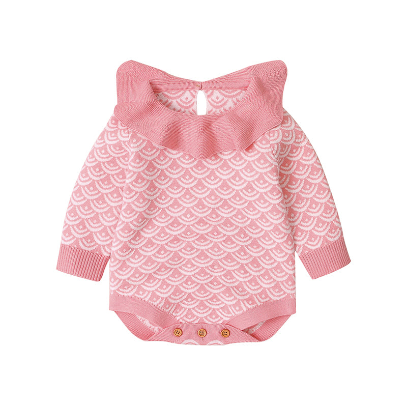 Pink-Baby-Girl-Baby-Boy-Ocean-Wave-Pattern-Jumpsuit-Long-Sleeve-Knit-Jumpsuit-Jumpsuit-A006-Front