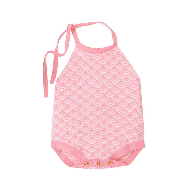 Pink-Baby-Girl-Summer-Clothes-Shorts-Halter-Romper-Ribbed-Knit-Sleeveless-Bodysuit-A028-Front
