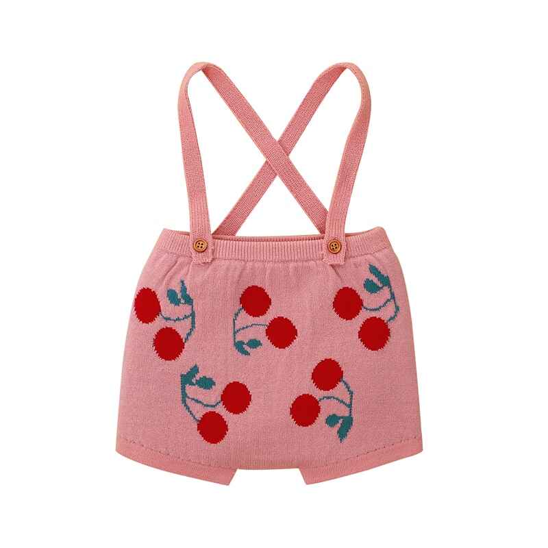 Pink-Baby-Girls-Knitted-Cherry-Pattern-Overalls-A024-Front