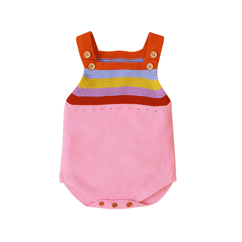 Pink-Baby-Romper-Toddler-Knit-Jumpsuit-Rainbow-Sleeveless-Sunsuit-A007-Front