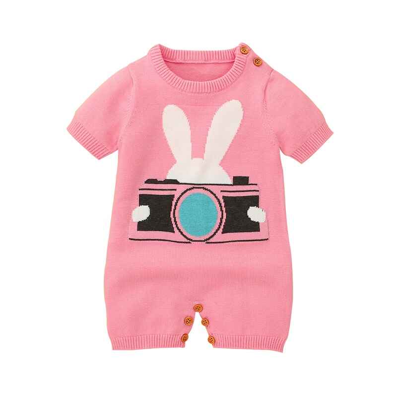    Pink-Baby-Short-Sleeve-Romper-100_-Cotton-Knitted-One-Piece-Outfits-A027-Front