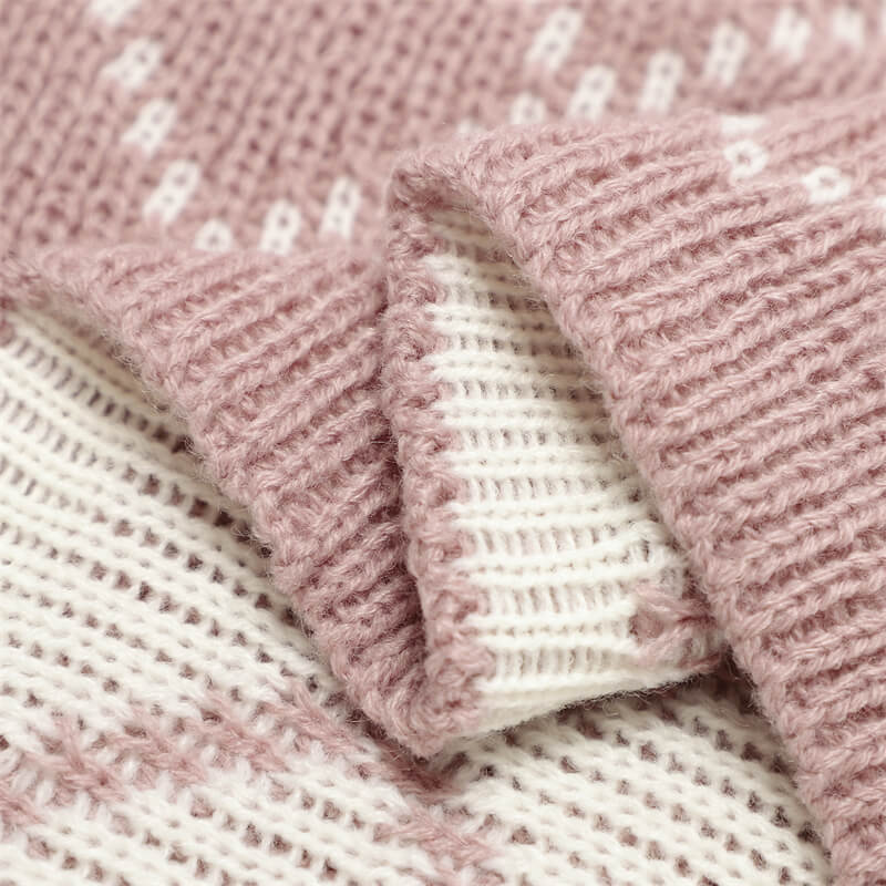 Pink-Grid-Knitted-Baby-Receiving-Blanket-Ultra-Soft-Organic-Cotton-Stroller-and-Nap-Time-Toddler-Blanket-A033-Detail-3