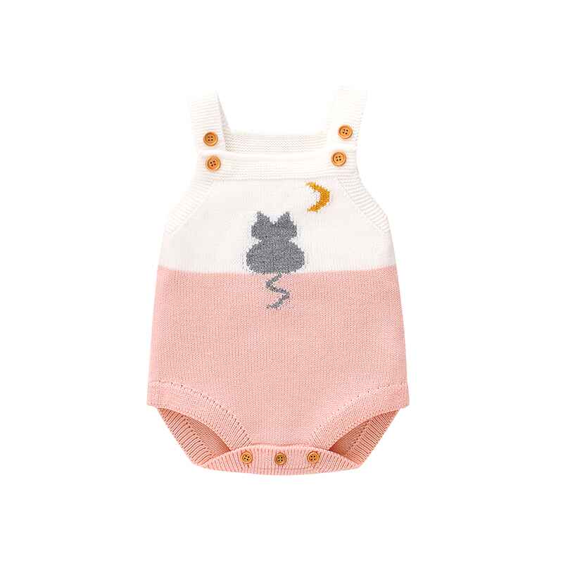     Pink-Newborn-Baby-Boy-Color-Block-Knit-Sleeveless-Cute-Kitten-Pattern-Bodysuit-Jumpsuit-Set-Sleeveless-A015