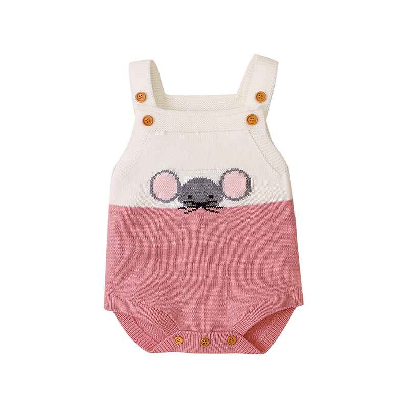 Pink-Newborn-Baby-Boy-Girl-Colorblock-Knit-Sleeveless-Cute-Mouse-Pattern-Bodysuit-Jumpsuit-Set-Sleeveless-A016-Front
