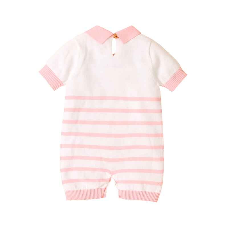 Pink-Newborn-Baby-Boy-Girls-Knitted-Short-Sleeve-Striped-Bodysuit-Lapel-Jumpsuit-Jumpsuit-Set-Short-Sleeve-A019-Back