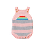 Pink-Newborn-Baby-Girl-Knit-Rainbow-Romper-Bodysuit-Sleeveless-Square-Neck-Jumpsuit-A029-Front