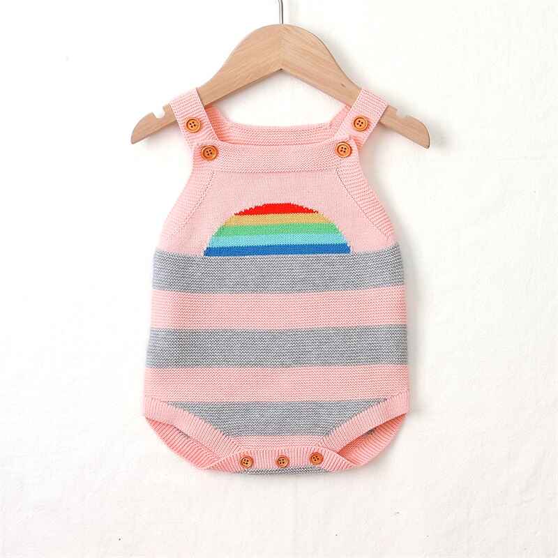 Pink-Newborn-Baby-Girl-Knit-Rainbow-Romper-Bodysuit-Sleeveless-Square-Neck-Jumpsuit-A029