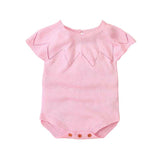 Pink-Newborn-Baby-Girl-Knit-Short-Sleeve-Lace-Neck-Bodysuit-Jumpsuit-Set-Short-Sleeves-A012