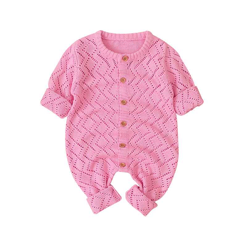 Pink-Newborn-Knit-Romper-Round-Neck-Jumpsuit-Hollow-Breathable-Bodysuit-for-Baby-Girls-Boys-A021-Front