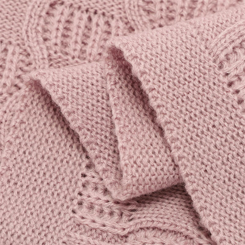     Pink-Organic-Cotton-Knit-Soft-Warm-Cozy-Unisex-Receiving-Swaddler-Cuddle-Stroller-Crib-Quilt-Blanket-A037-Detail-2