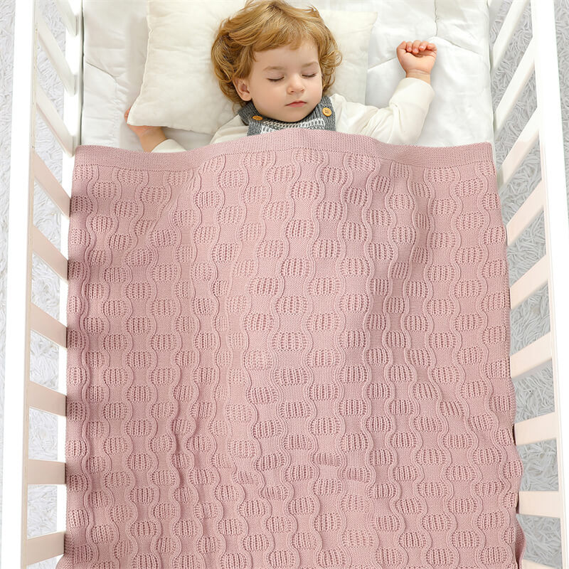 Pink-Organic-Cotton-Knit-Soft-Warm-Cozy-Unisex-Receiving-Swaddler-Cuddle-Stroller-Crib-Quilt-Blanket-A037-Scenes-2