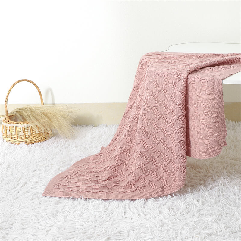 Pink-Organic-Cotton-Knit-Soft-Warm-Cozy-Unisex-Receiving-Swaddler-Cuddle-Stroller-Crib-Quilt-Blanket-A037-Scenes-4