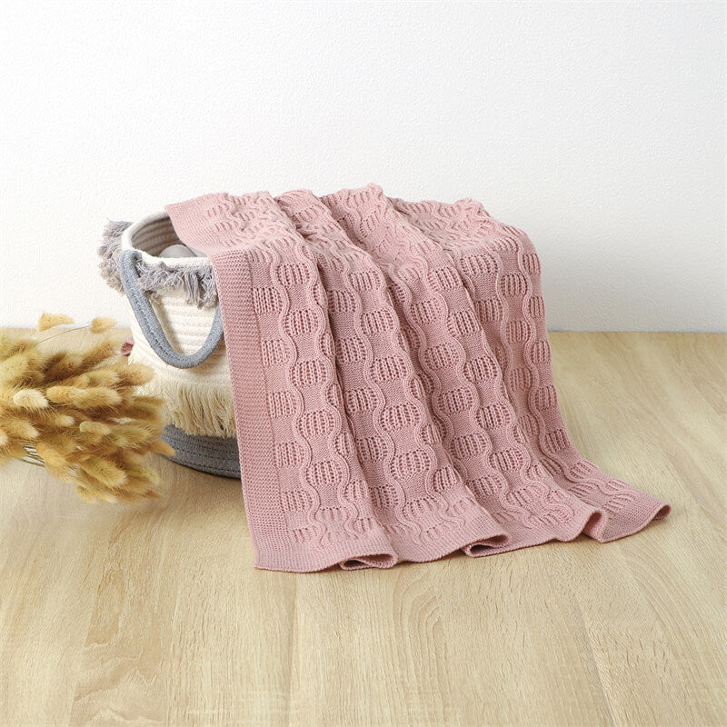 Pink-Organic-Cotton-Knit-Soft-Warm-Cozy-Unisex-Receiving-Swaddler-Cuddle-Stroller-Crib-Quilt-Blanket-A037-Scenes-5