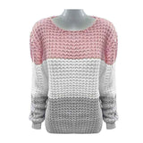 Women's Crewneck Color Block Sweaters Long Sleeve Casual Knit Pullover Sweater Jumpers K572
