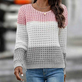 Women's Crewneck Color Block Sweaters Long Sleeve Casual Knit Pullover Sweater Jumpers K572