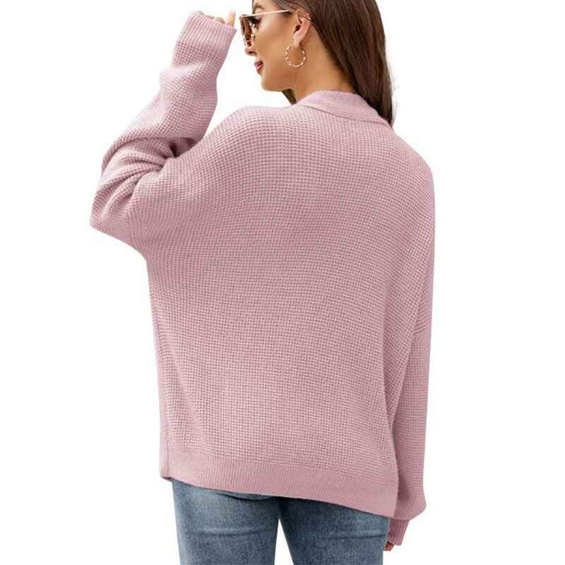 Pink-Womens-Long-Sleeve-Soft-Solid-Color-Basic-Knit-Cardigan-Sweater-K590-Back