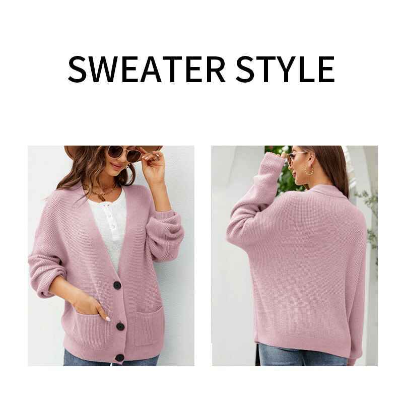 Pink-Womens-Long-Sleeve-Soft-Solid-Color-Basic-Knit-Cardigan-Sweater-K590-Detail