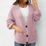 Pink-Womens-Long-Sleeve-Soft-Solid-Color-Basic-Knit-Cardigan-Sweater-K590-Front