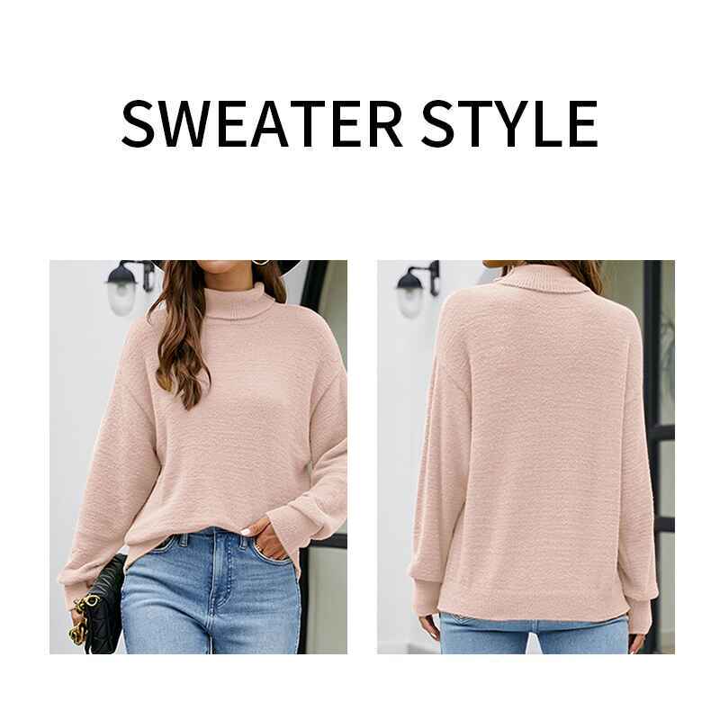 Pink-Womens-Long-Sleeve-Turtleneck-Sweater-Slim-Fitted-Knitted-Pullover-Sweater-Tops-K604-Detail