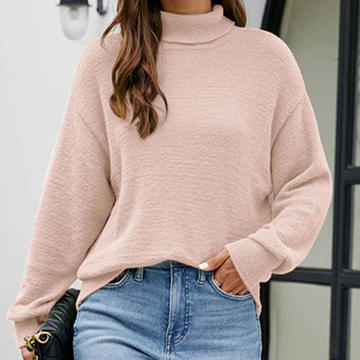 Pink-Womens-Long-Sleeve-Turtleneck-Sweater-Slim-Fitted-Knitted-Pullover-Sweater-Tops-K604
