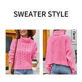 Pink-Womens-Turtleneck-Long-Sleeve-Cable-Knit-Sweaters-K603-Detail