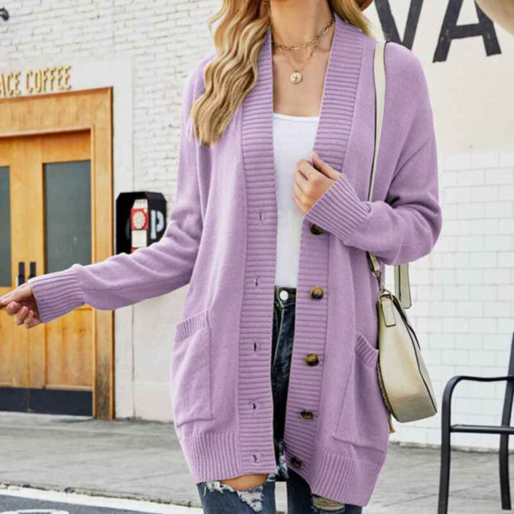 Purple-Womens-Fashion-Open-Front-Long-Sleeve-Cardigans-Sweaters-Coats-With-Pockets-K599-Front