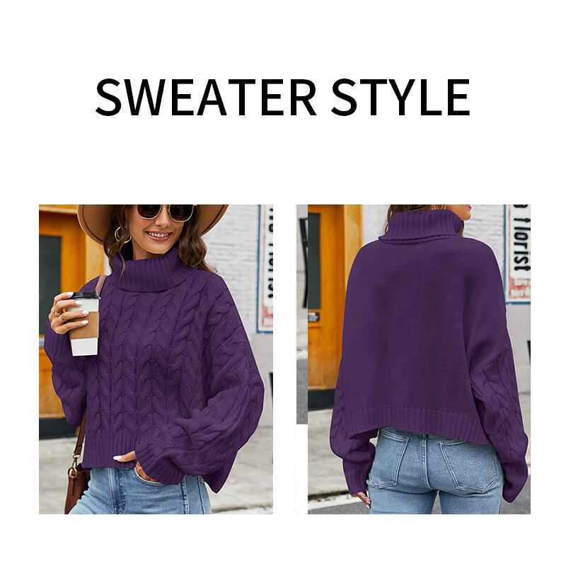 Purple-Womens-Turtleneck-Long-Sleeve-Cable-Knit-Sweaters-K603-Detail