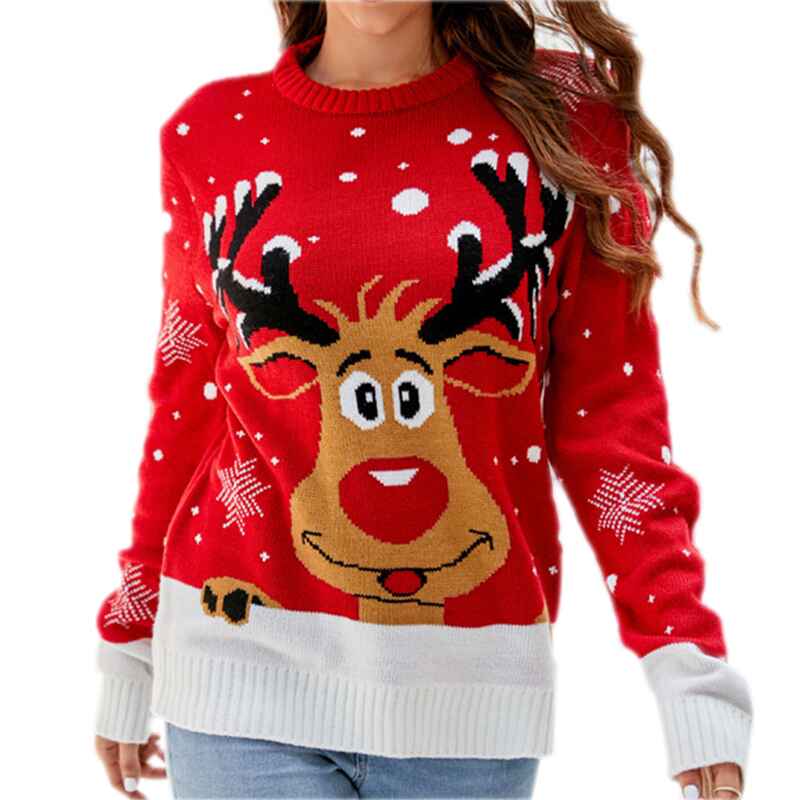 Red-Elk-Womens-Oversized-Pullover-Cute-Ugly-Christmas-Sweater-K614