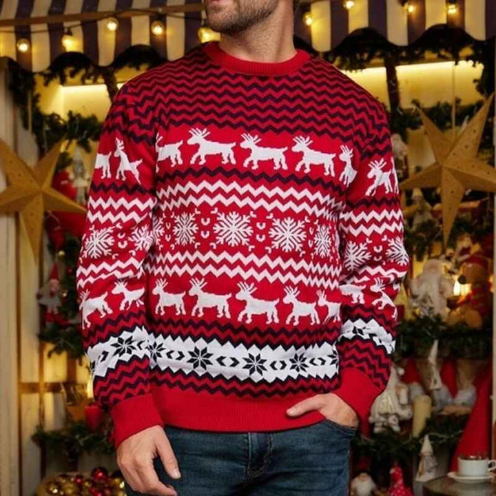 Red-Men-Ugly-Christmas-Tree-Reindeer-Holiday-Knit-Sweater-Pullover-K619