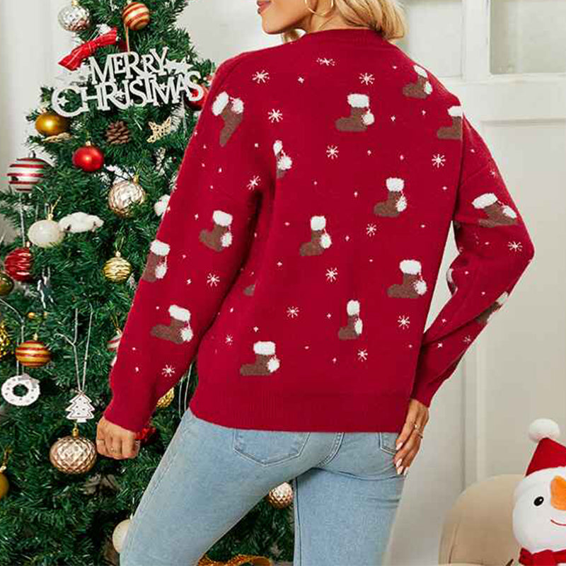 Red-Ugly-Christmas-Sweaters-for-Women-Crewneck-Knitted-Pullover-Snowflake-Print-Jumper-Tops-Long-Sleeve-Fall-Blouses-K484-Back