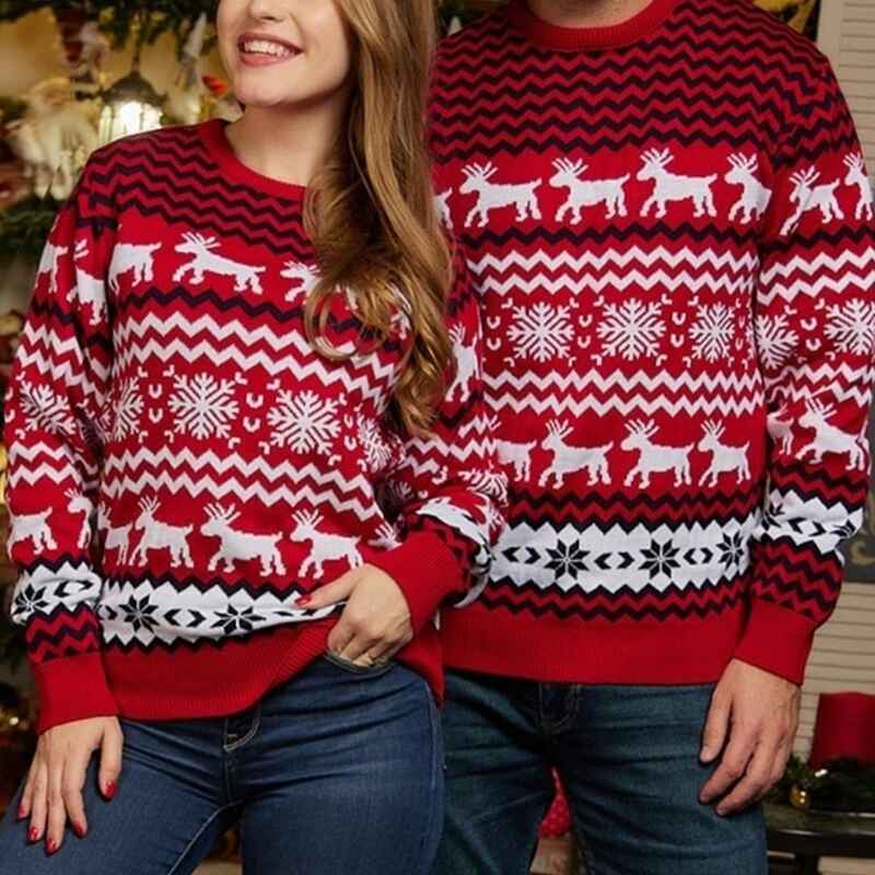 Red-Women-And-Men-Ugly-Christmas-Tree-Reindeer-Holiday-Knit-Sweater-Pullover-K619